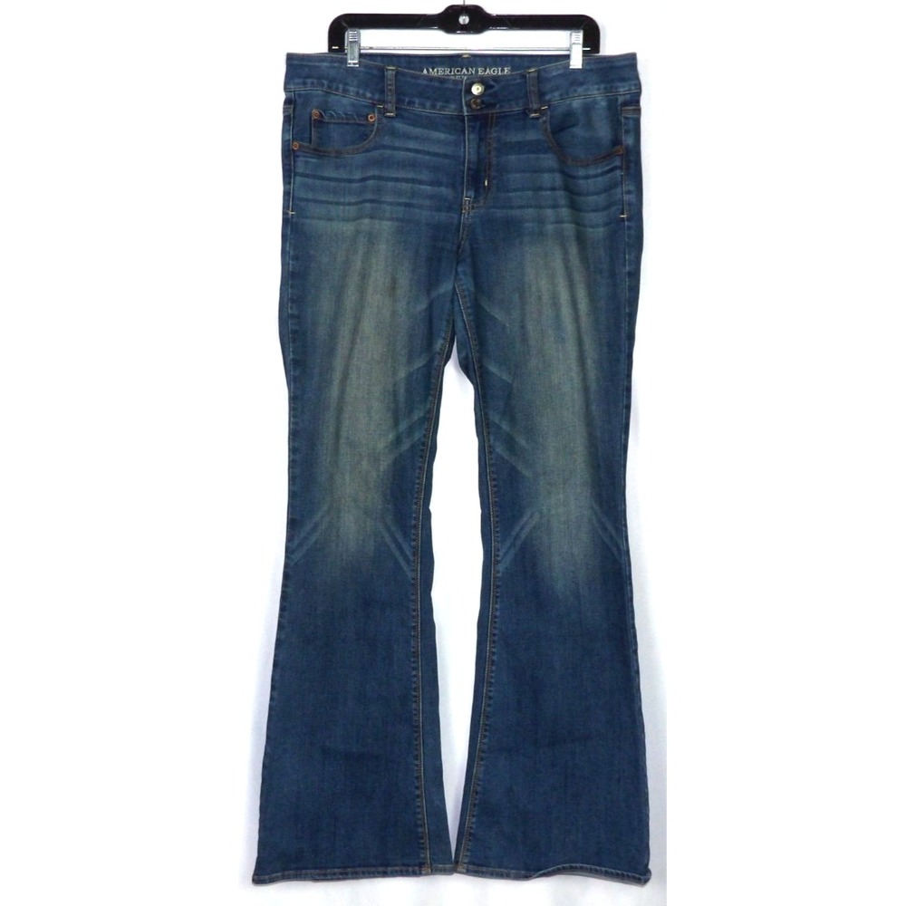 American Eagle Super Stretch Mid Rise Medium Wash ARTIST Flare Jeans Women's 14